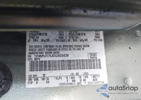 2003 Ford Expedition Eddie Bauer из США, поврежденный, VIN 1FMPU17LX3LB02428